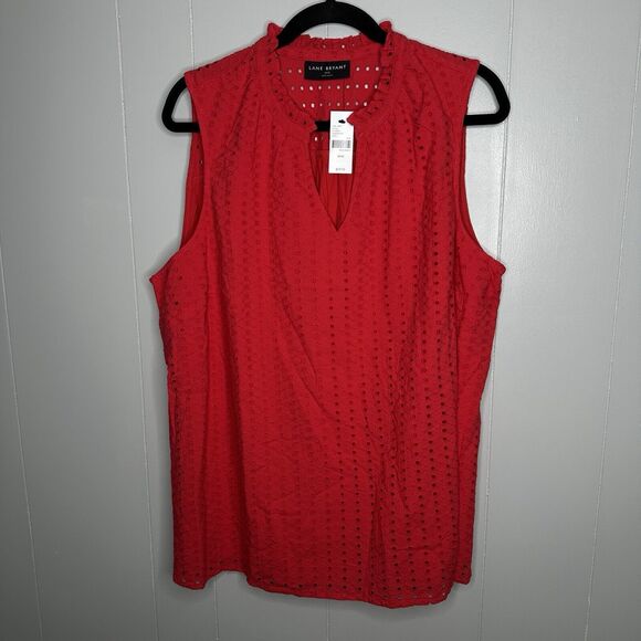Lane Bryant Woman's Red Overlay Lined Tunic Top Size 18/20 V Neck Pullover NWT - Picture 1 of 9